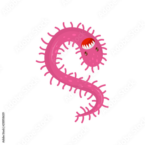 Cute pink microbe with funny face, humanized bacteria cartoon character vector Illustration on a white background