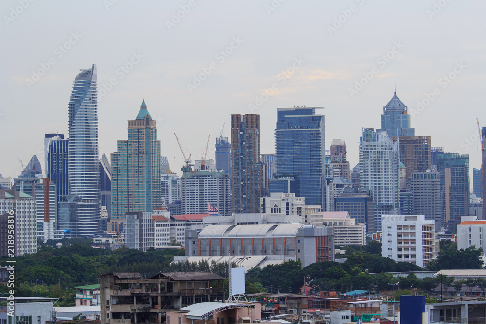 Fototapeta premium High view of city in sunrise time / Good morning Bangkok