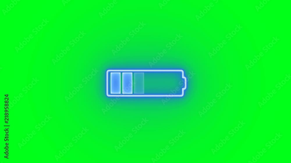 Abstract sign of the neon battery charging on the green screen background. Alpha channel. Chroma key. Abstract sign of the neon battery charging on the green screen background. Alpha channel. Chroma key.