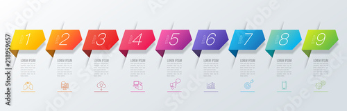 Infographics design vector and business icons with 9 options.