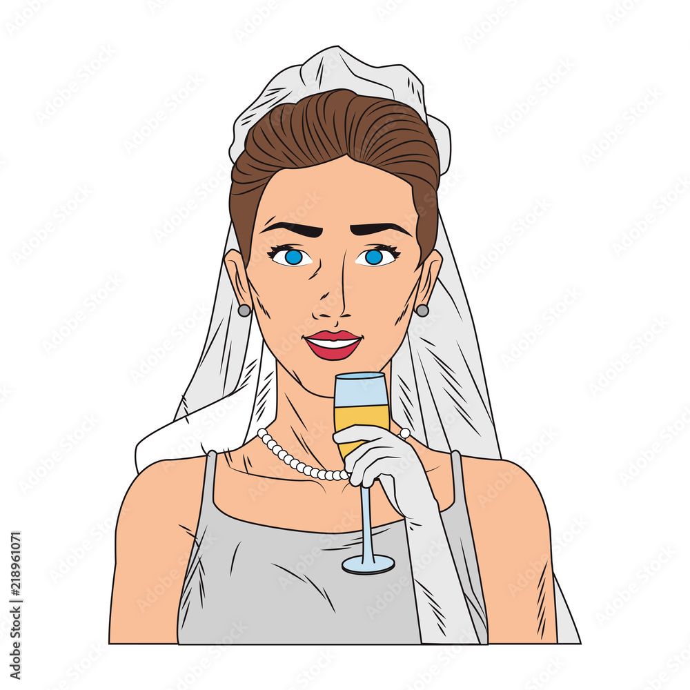 Bride with champagne cup pop art cartoon vector illustration graphic design Bride with champagne cup pop art cartoon vector illustration graphic design