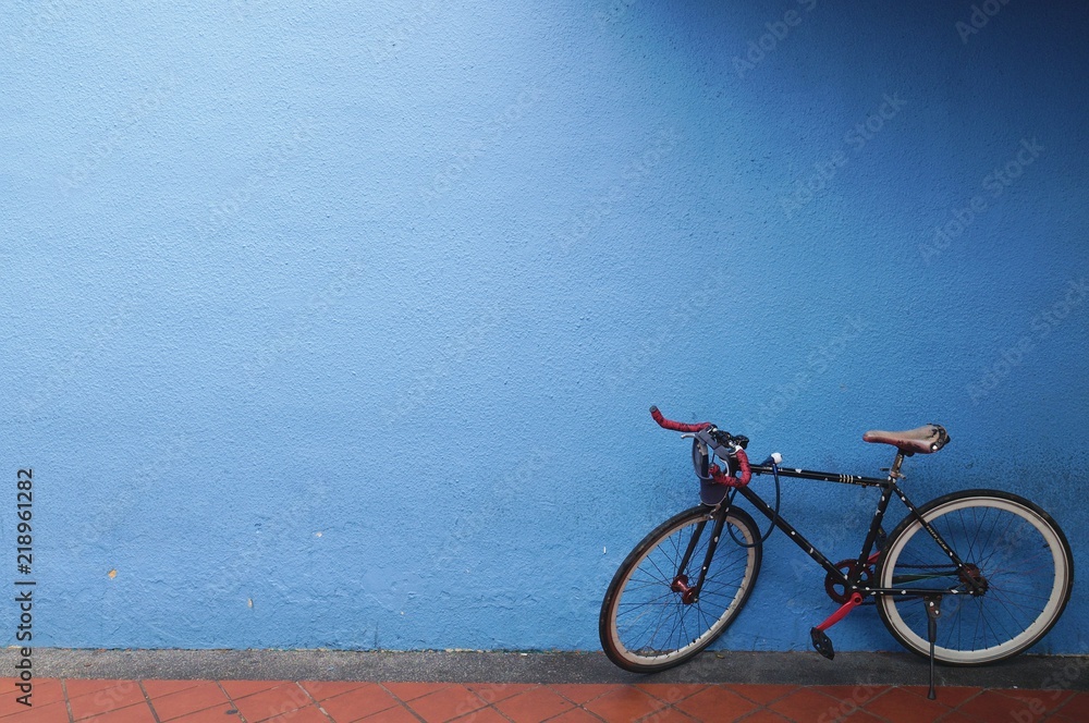 Fototapeta premium Blue wall, bicycle