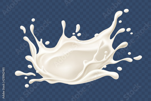 Milk splash. Realistic milky splashes and drops of dairy drink