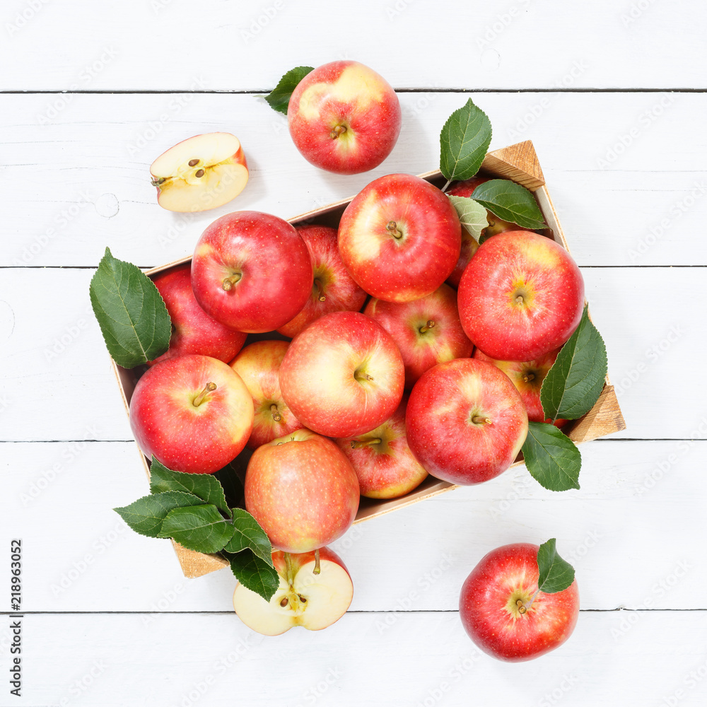 Äpfel Apfel Frucht Früchte Obst von oben Quadrat Herbst Kiste Blätter Äpfel Apfel Frucht Früchte Obst von oben Quadrat Herbst Kiste Blätter
