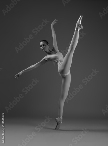 Ballerina in pink. Black and white photo. © Yevgeniy