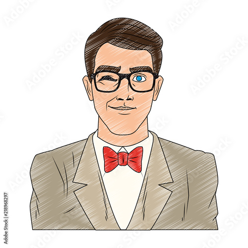 Groom with glasses pop art cartoon vector illustration graphic design photo