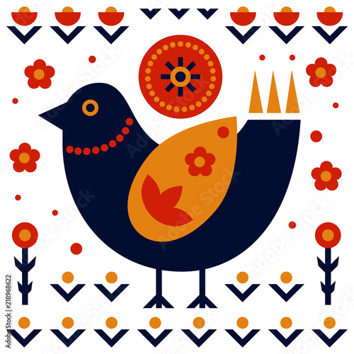 Folk art pattern in Scandinavian, Nordic style