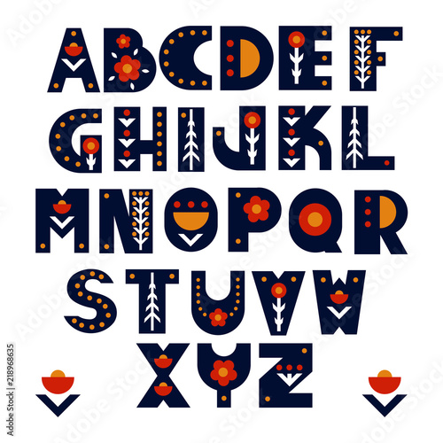 Folk art pattern in Scandinavian, Nordic style