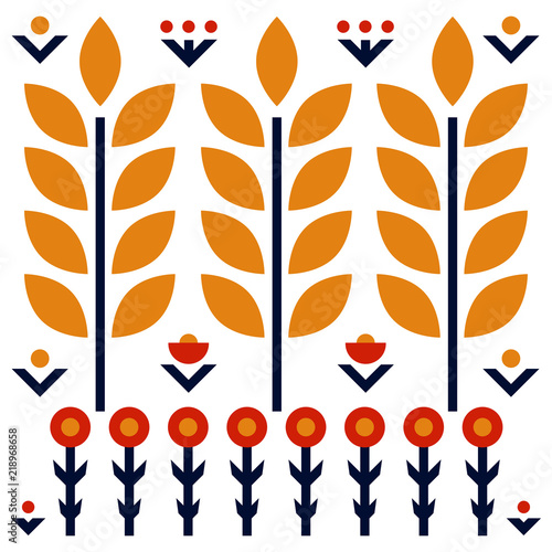 Folk art pattern in Scandinavian, Nordic style