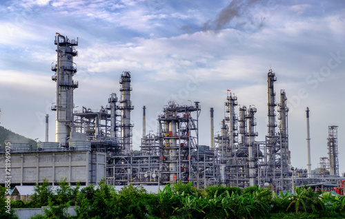 Industrial and train. Oil refinery. Gas industry and refinery.