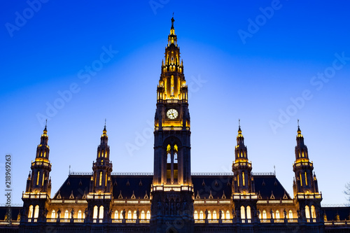 Beautiful landmark of Vienna in a City hall and blue sky which Tall gothic building in Vienna, Austria