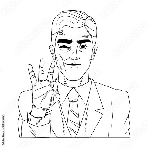 Businessman profile with ok hand sign pop art cartoon vector illustration graphic design photo