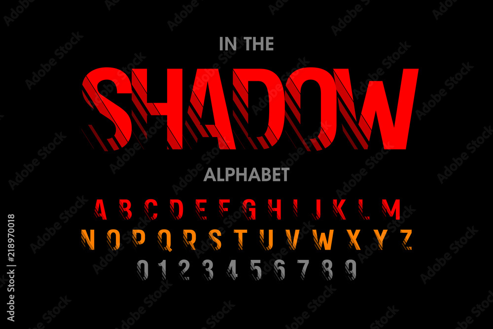 Stylish alphabet letters and numbers with shadow Vector Image