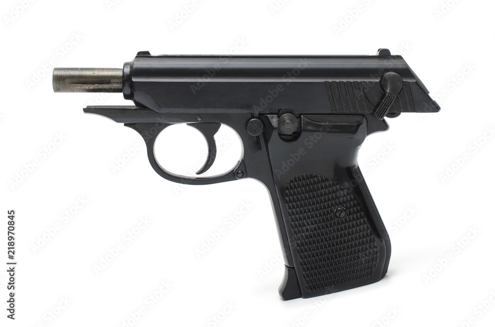 pistol with open slide isolated on white pistol with open slide isolated on white
