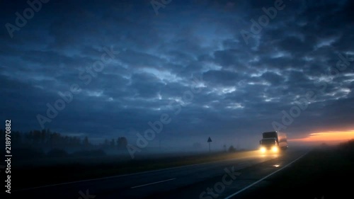 Trucker goes on night road