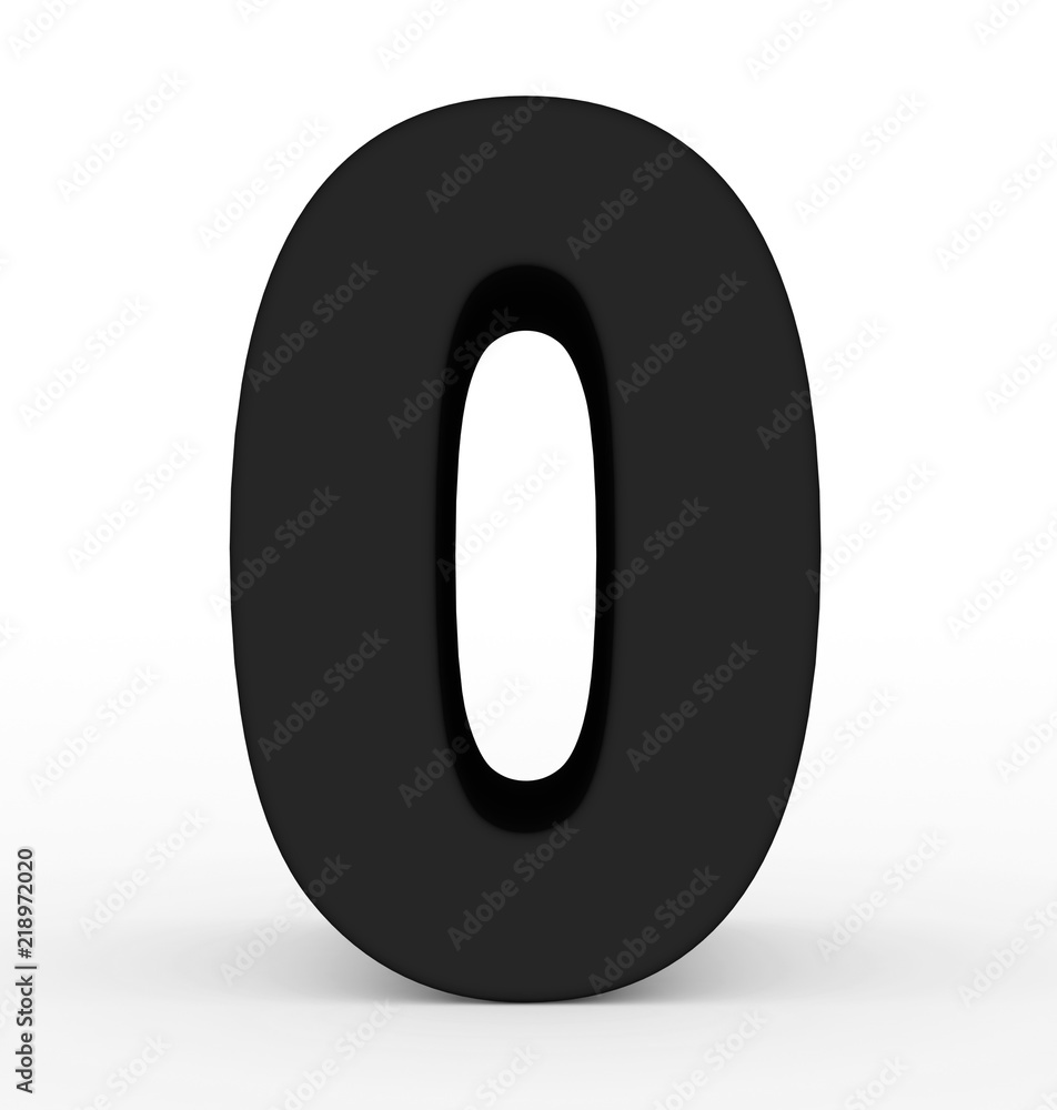 number 0 3d clean black isolated on white