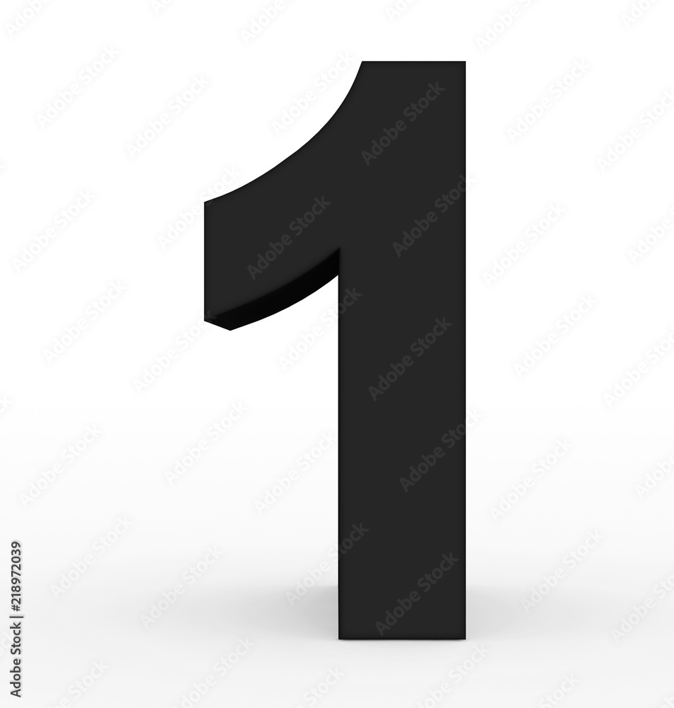 number 1 3d clean black isolated on white - obrazy, fototapety, plakaty 