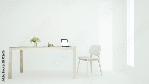 Workplace in condominium or small office - Study room white tone artwork for apartment or home office - 3D Rendering
