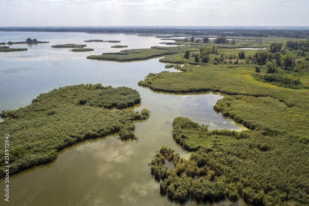 Swampy lake, aerial photography, on a summer day, background image Swampy lake, aerial photography, on a summer day, background image
