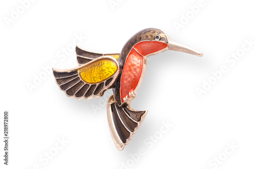 enamel brooch with Hummingbird isolated on white