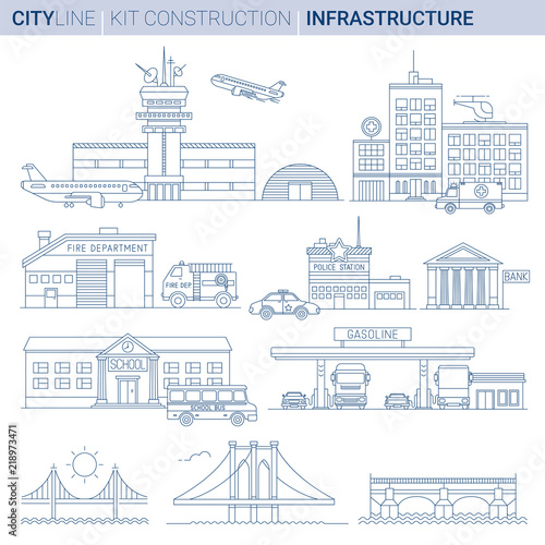 Line Vector Illustration Set. Infrastructures