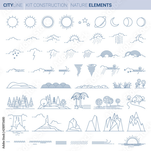 Line Vector Illustration Set. Nature Elements