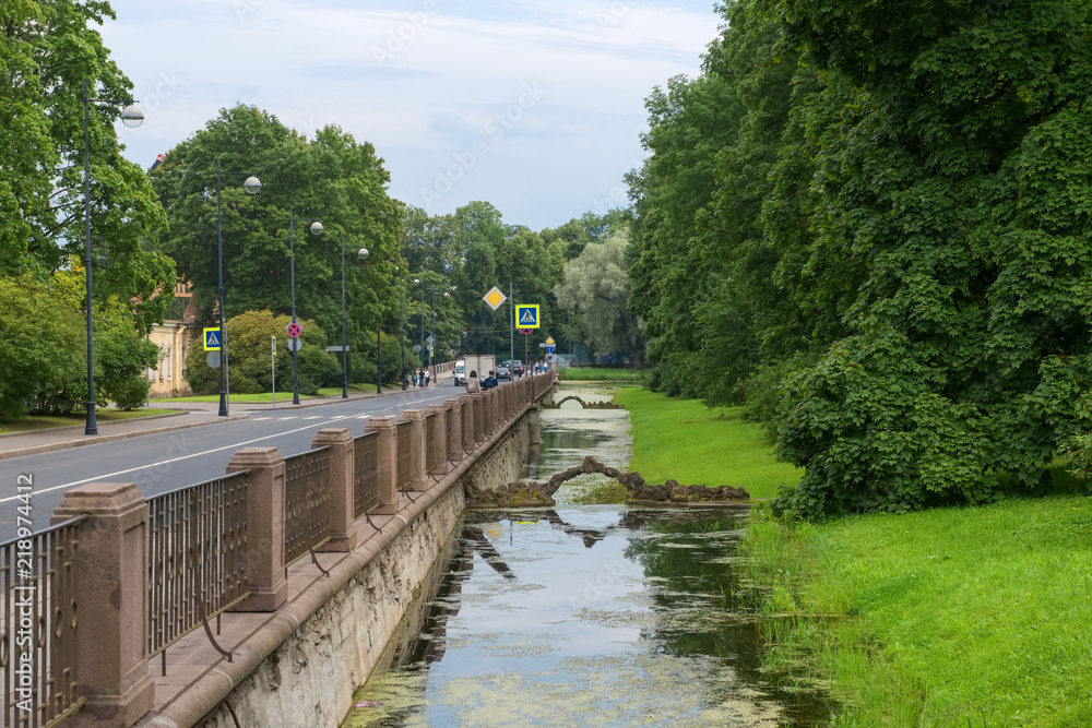 ST.PETERSBURG, RUSSIA - AUGUST 19, 2017: a Small cascade. Tsarskoye Selo is a former Russian residence of the imperial family and visiting nobility 24 km south from the center of St. Petersburg ST.PETERSBURG, RUSSIA - AUGUST 19, 2017: a Small cascade. Tsarskoye Selo is a former Russian residence of the imperial family and visiting nobility 24 km south from the center of St. Petersburg