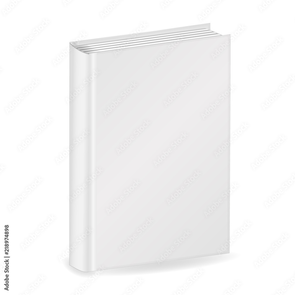 Blank vertical cover of the book. Isolated on white background. 3D Mockup to display your design. Vector