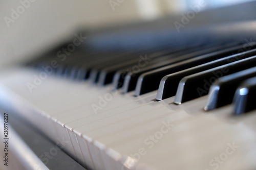 Piano Keyboard keys close up view at an angle