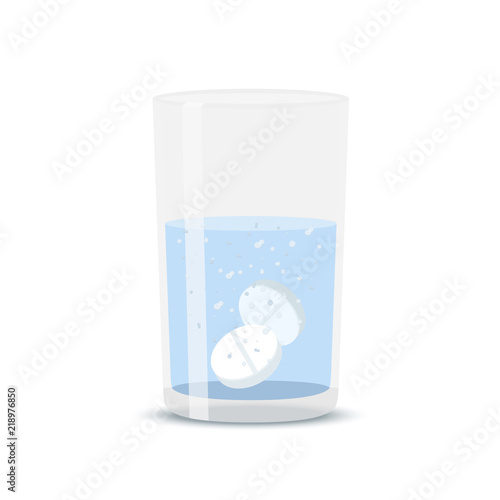 6045754 Vector effervescent tablets in glass of water. Aspirine, healthy medicine