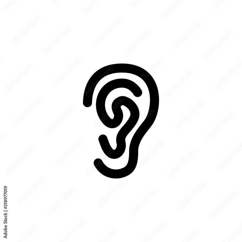 Ear. Flat Vector Icon illustration. Simple black symbol on white background. Ear sign design template for web and mobile UI element Ear. Flat Vector Icon illustration. Simple black symbol on white background. Ear sign design template for web and mobile UI element