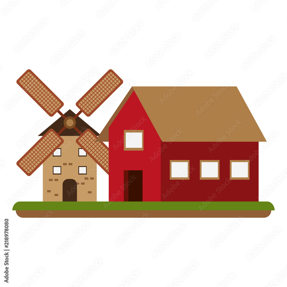 Farm and windmill cartoons isolated vector illustration graphic design