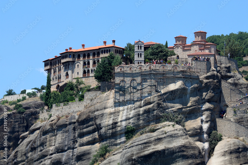 Meteors - Orthodox Greek monasteries on the rocks. Natural mountain landscape.