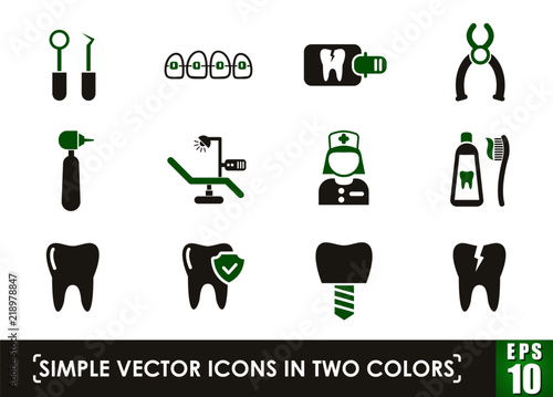 dental simple vector icons in two colors