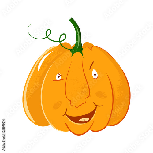 vector pumpkin head portrait with cunning smile emotions for Halloween celebration. cute cartoon gourd sly isolated on white background Jack lantern