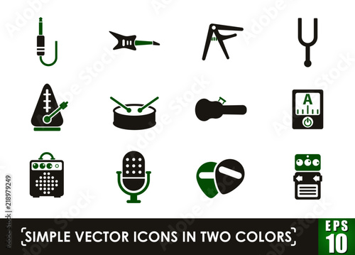 musical shop simple vector icons in two colors
