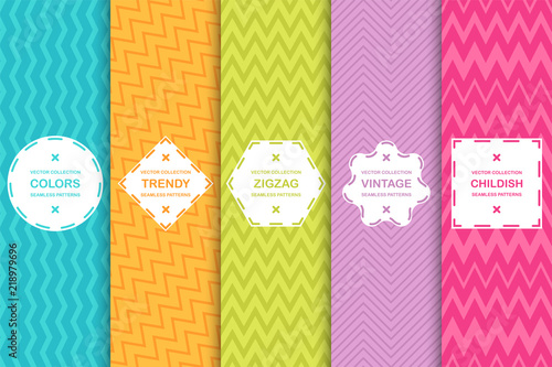 Set of bright seamless zigzag patterns - vector striped texture. Colored stylish backgrounds © ExpressVectors