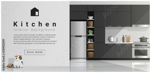 House interior scene , Modern kitchen background , vector , illustration