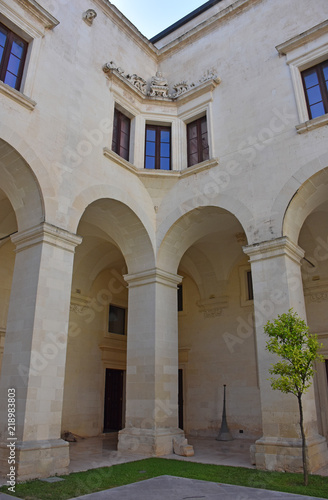 Italy  Lecce  Duomo square  cloister of the Catholic seminary. View and architectural details.