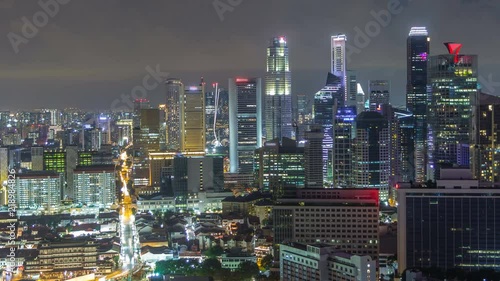 Aerial view of Chinatown and Downotwn of Singapore night timelapse photo