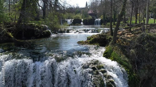 Aerial view of Rastoke waterfalls in Slunj, Croatia