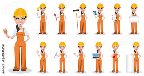 Beautiful female builder in uniform