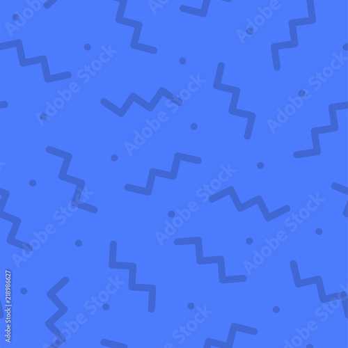 Colorful seamless trendy pattern - memphis style, fashion 80 - 90s. Bright background with dots and curved sticks