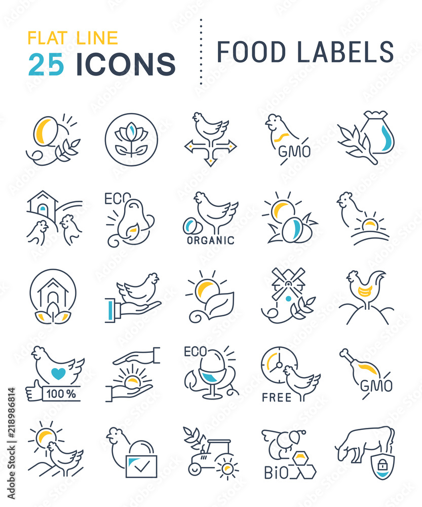Set Vector Line Icons of Food Labels. Set Vector Line Icons of Food Labels.