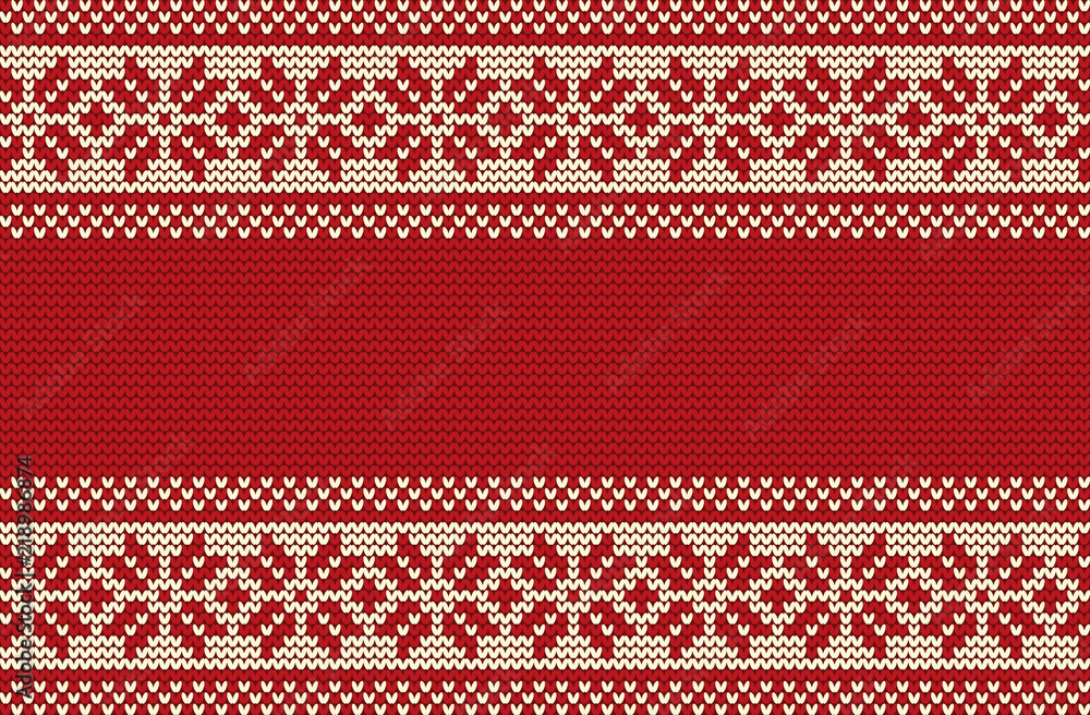 Knitted pattern on a red background. Ornament. Seamless border. It can be used as a Christmas background. Vector illustration. Knitted pattern on a red background. Ornament. Seamless border. It can be used as a Christmas background. Vector illustration.