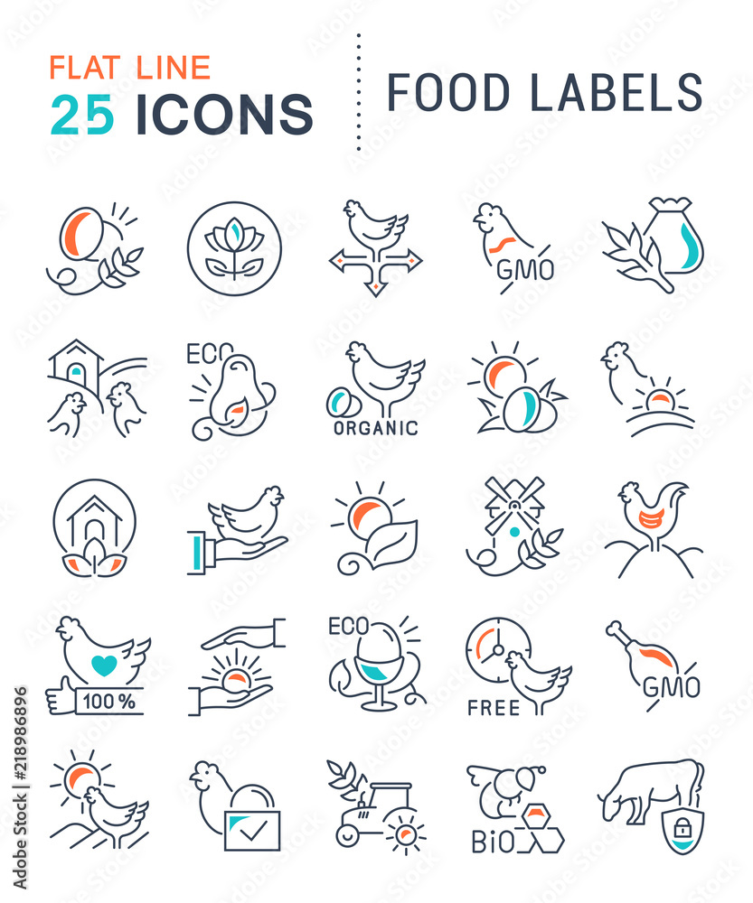 Set Vector Line Icons of Food Labels. Set Vector Line Icons of Food Labels.