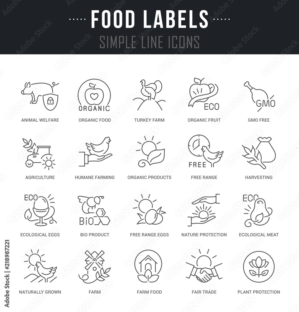 Set Vector Line Icons of Food Labels.