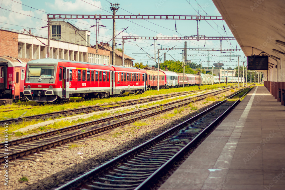 Modern travel transport vehicle in a train station.