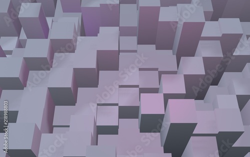 Abstract pink gray elegant cube geometric background. Chaotically advanced rectangular bars. 3D Rendering  3D illustration