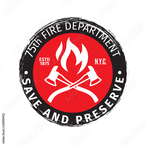 Grunge firefighter emblem with axes vector illustration